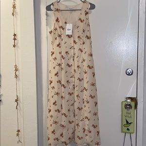 Yellow Floral Midi Dress With Buttons